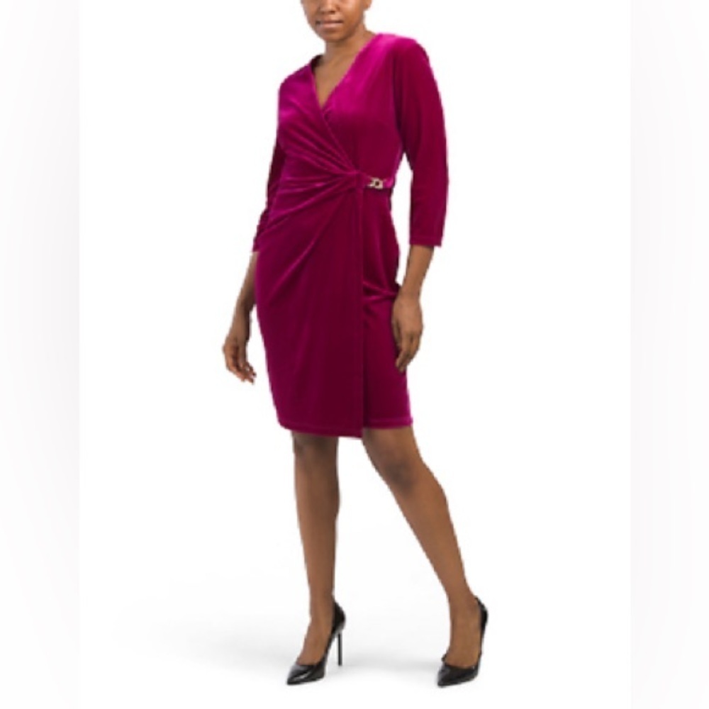 NWT Anne Klein Magenta Velvet Wrap Style Dress